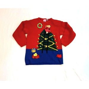 Pinwheels Vintage  Christmas Sweater Knit Acrylic Doll, Tree, and Bling, Medium